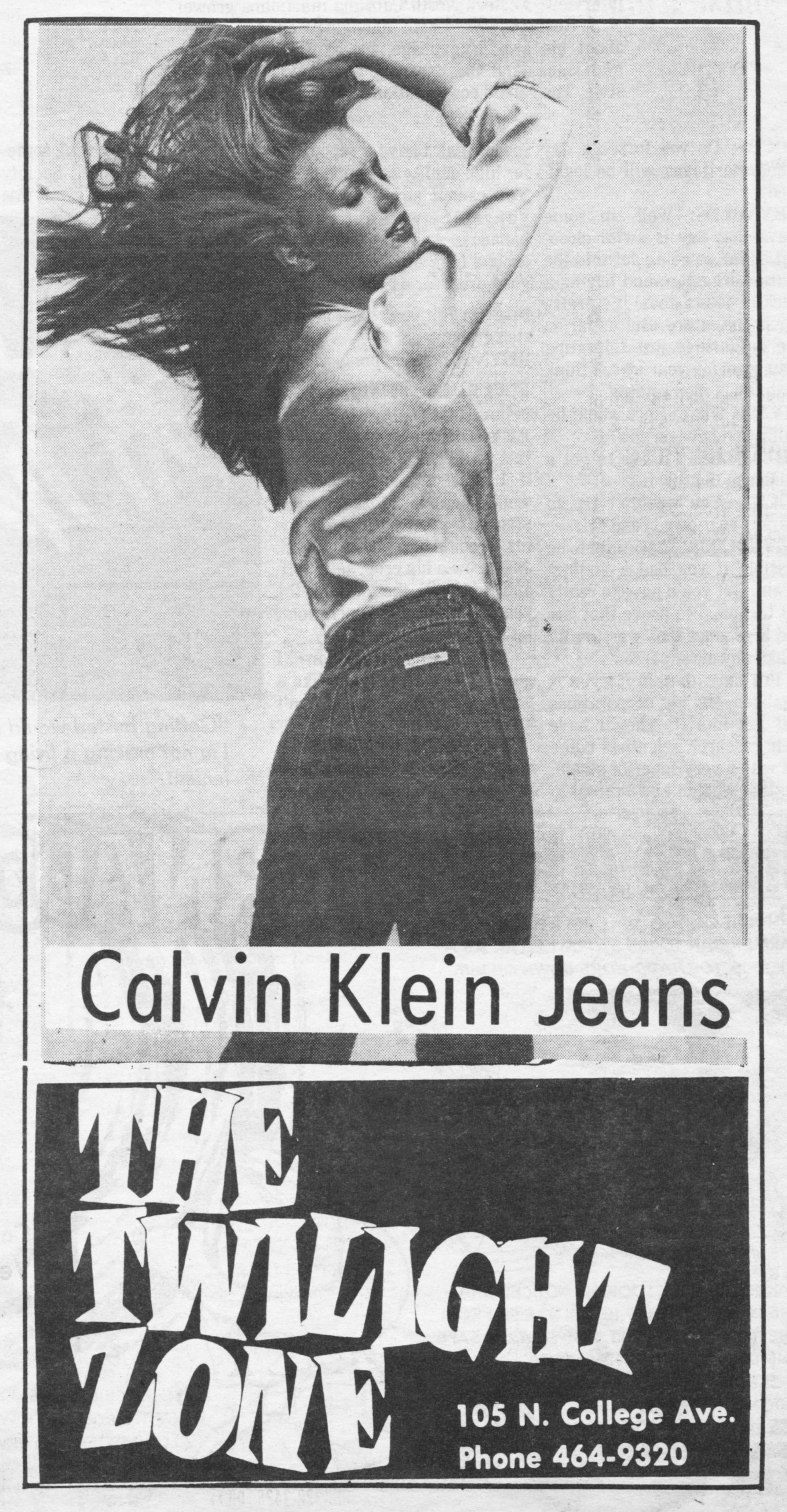 Advertisement for Calvin Klein Jeans and The Twilight Zone published October 4, 1979.
