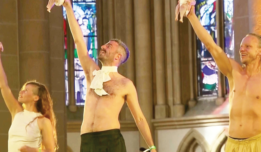 A Show Inside A German  Cathedral Featured Raw Chickens In Diapers